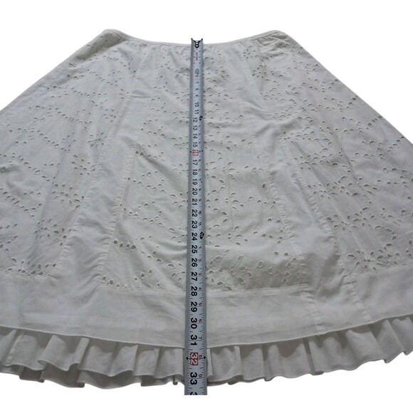 Talbots Skirt Womens XL White Midi Eyelet Ruffle Pull On Prairie Peasant Cottage - Picture 10 of 11